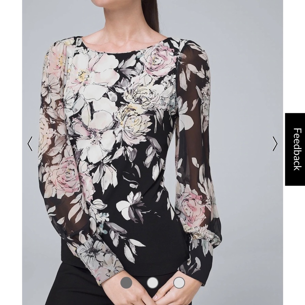 NWOT WHite House Black Market Floral Boatneck Blouse Size S